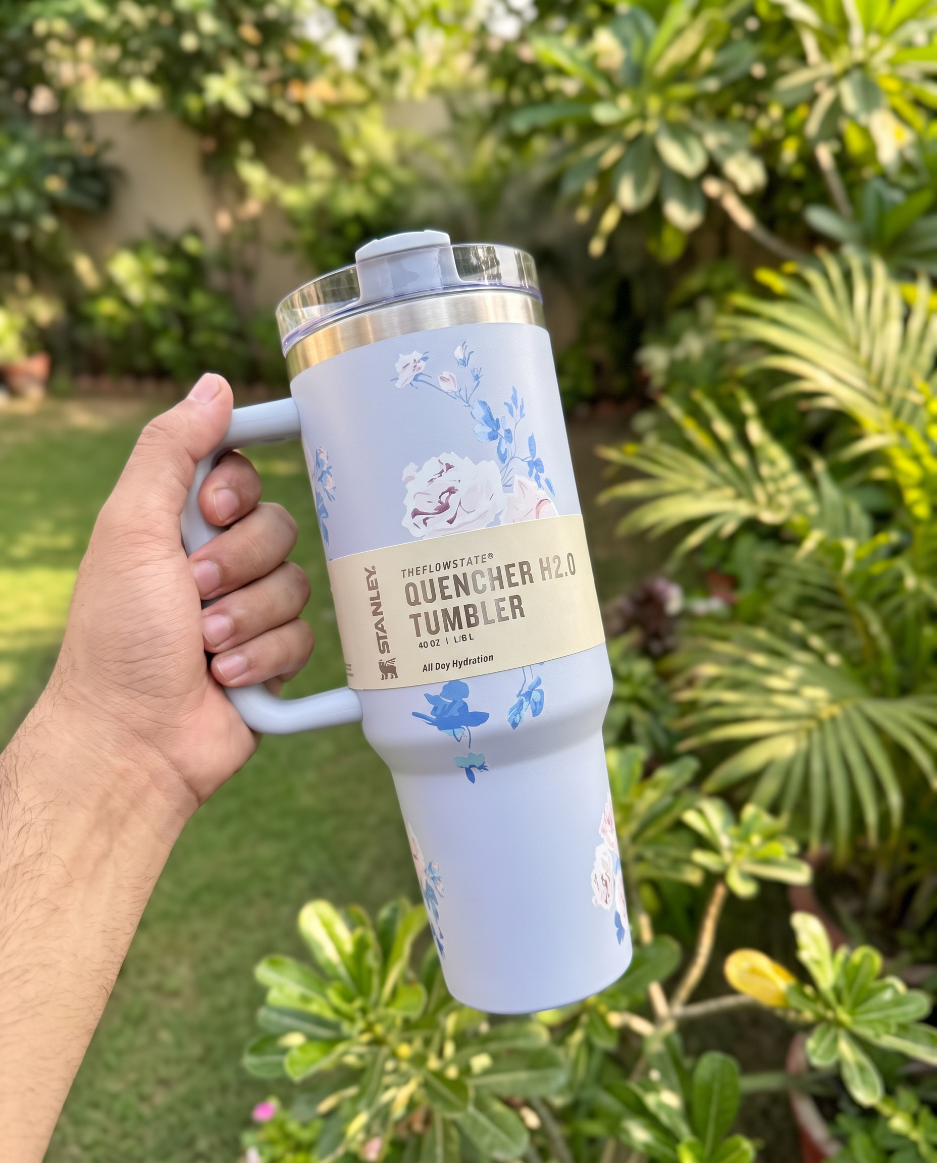 Stanley Flowstate Quencher H2.0 Tumbler - Blue Floral - outdoor lifestyle