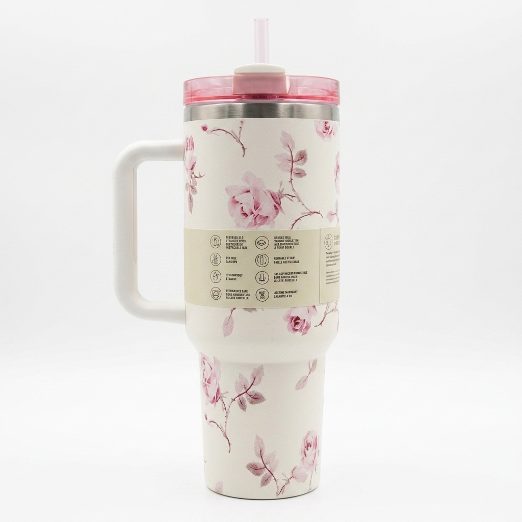 Stanley Flowstate Quencher H2.0 Tumbler - White Floral - front