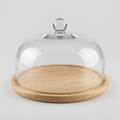 Wooden food tray with glass dome