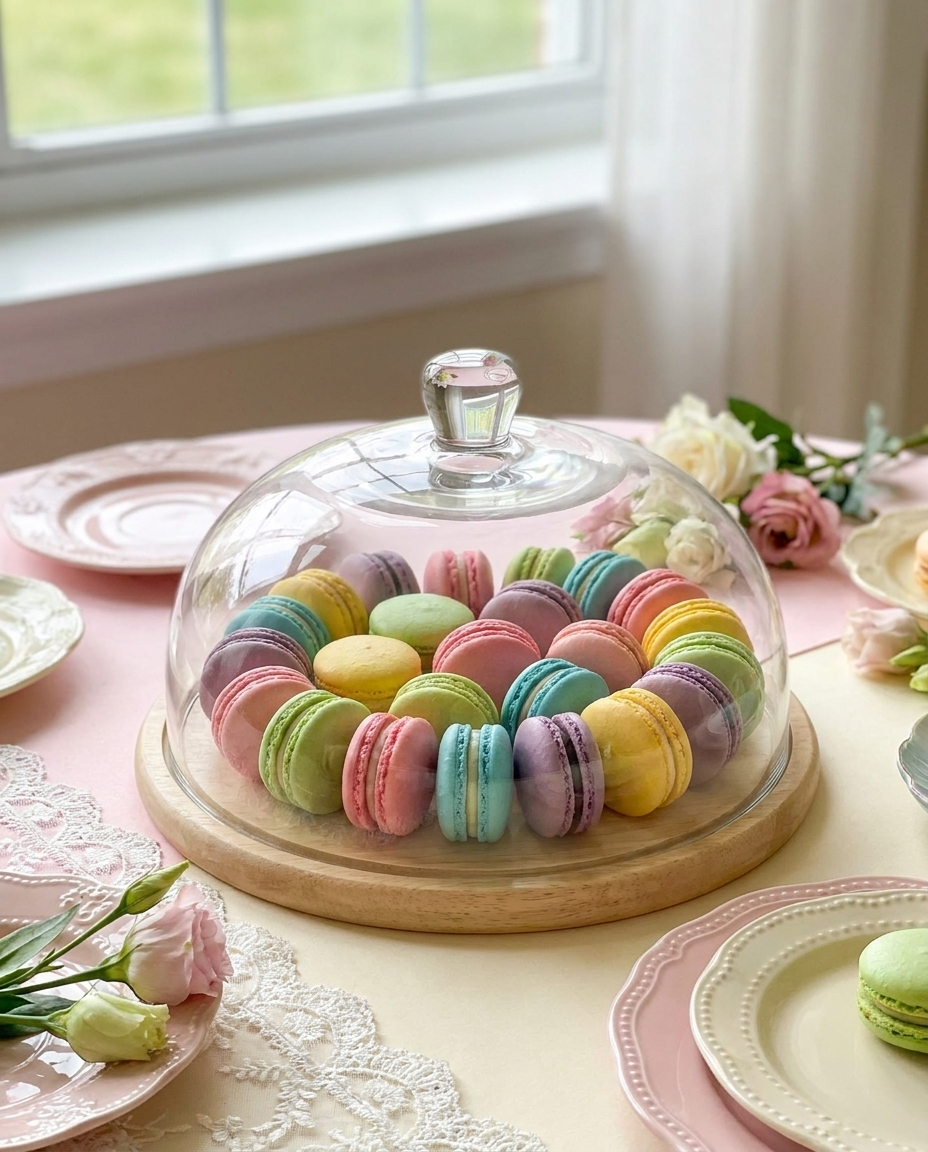 Wooden food tray with glass dome